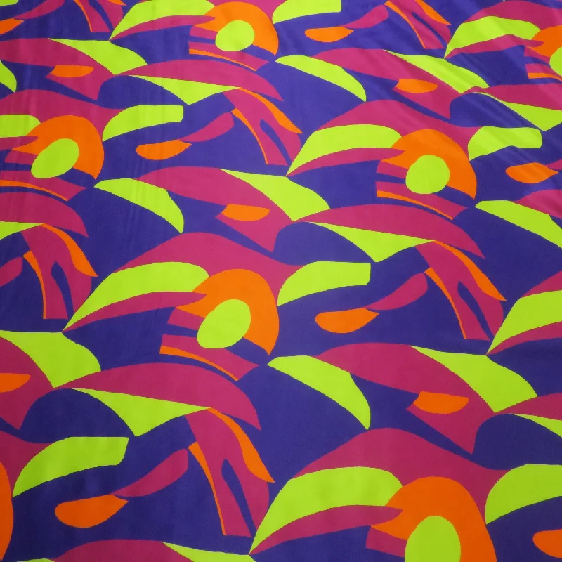 Magenta Orange and Yellow Geometric on Purple Background Printed Silk Charmeuse Fabric Discounted unclassified dresses