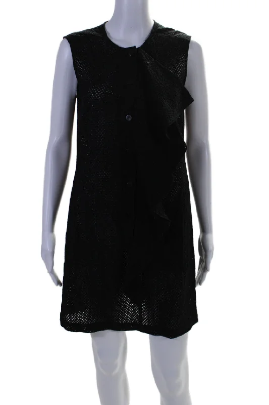 marysia Womens Ruffled Button Down Sleeveless Dress Black Cotton Printed unclassified dresses