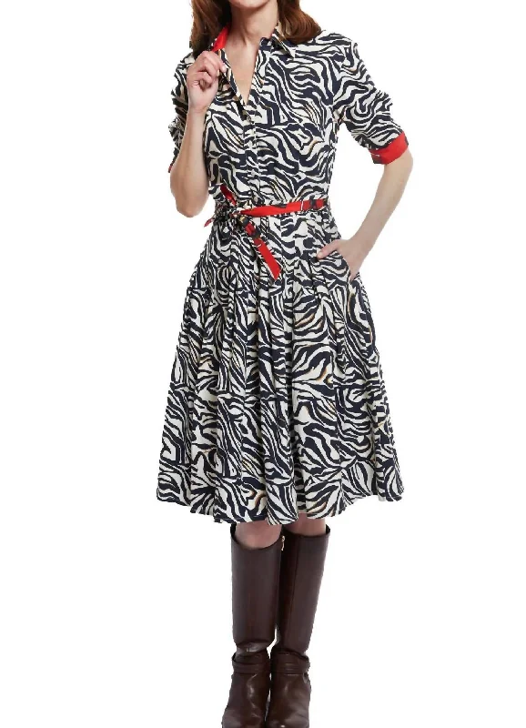 Mrs. Maisel Dress In Black Cream Zebra Neutral tone unclassified dresses