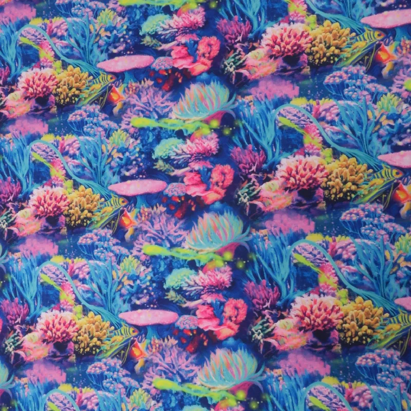 Multicolor Corals on a Blue Background Spandex Stretch Fabric Ruched unclassified dresses