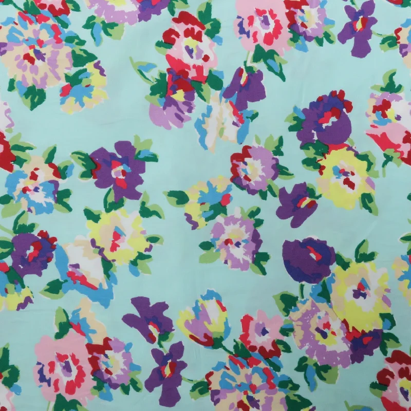 Multicolor Flowers on Mint Background Printed Cotton Blended Broadcloth Preppy unclassified dresses