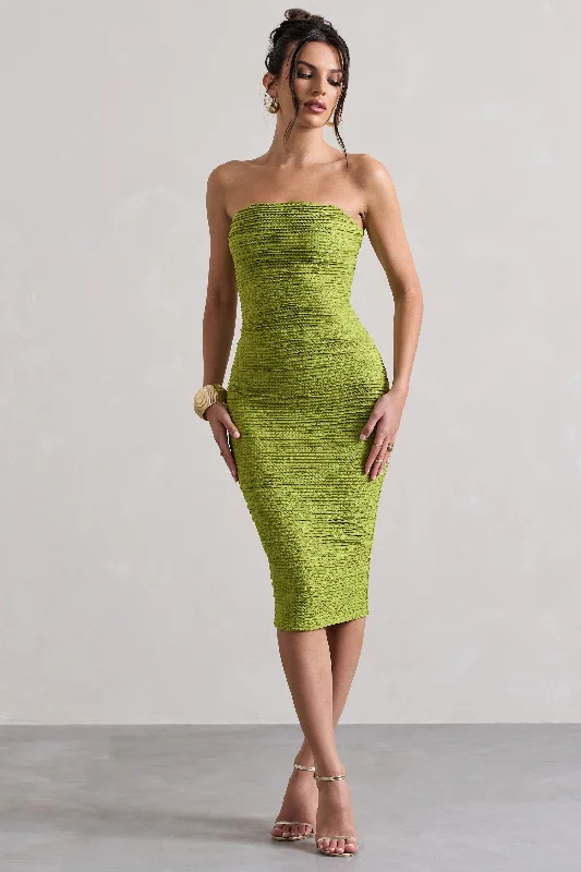 Palau | Olive Green Crochet Bandeau Midi Dress Midi Skirt Trend