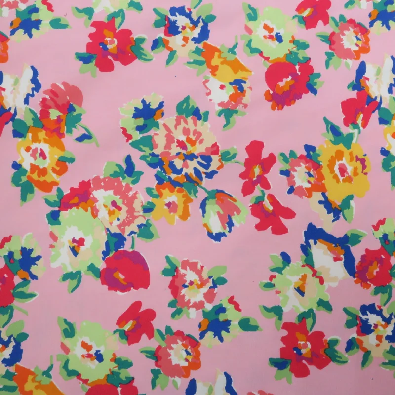 Pink and Green Flowers Pattern Printed Cotton Blended Broadcloth Ruched unclassified dresses