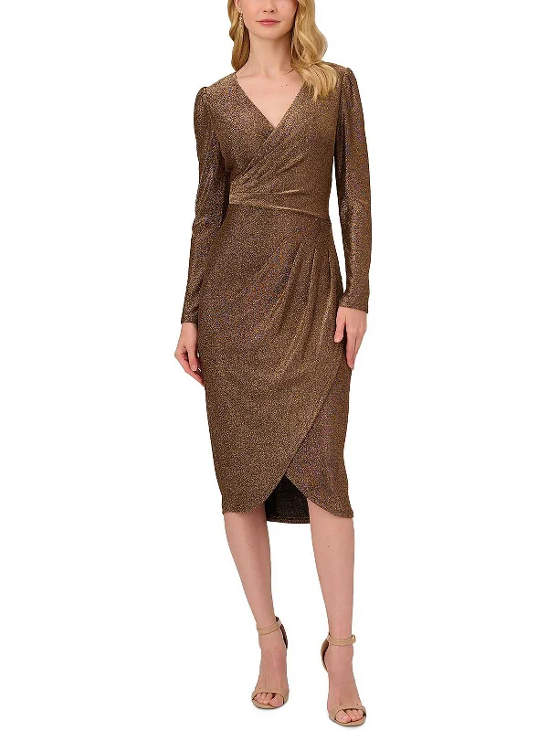 Plus Womens Metallic Faux Wrap Evening Dress Summer unclassified dresses