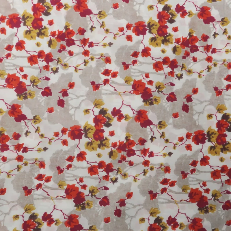 Red and Yellow Flowers on White Background Printed Cotton Blended Broadcloth Tiered unclassified dresses