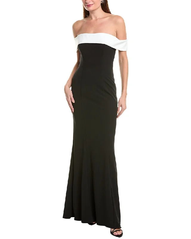 Rene Ruiz Draped Neckline Column Gown Off-shoulder unclassified dresses