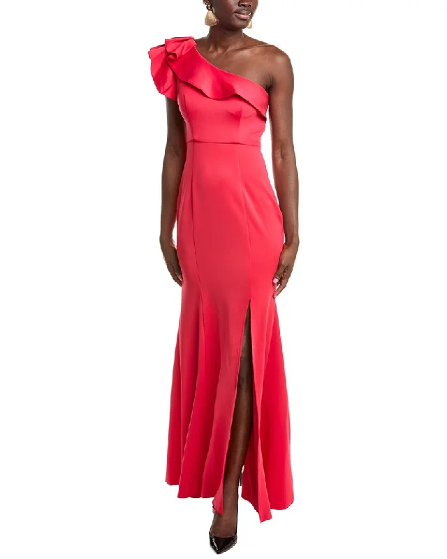 Rene Ruiz One-Shoulder Ruffle Neckline Scuba Gown Festival unclassified dresses