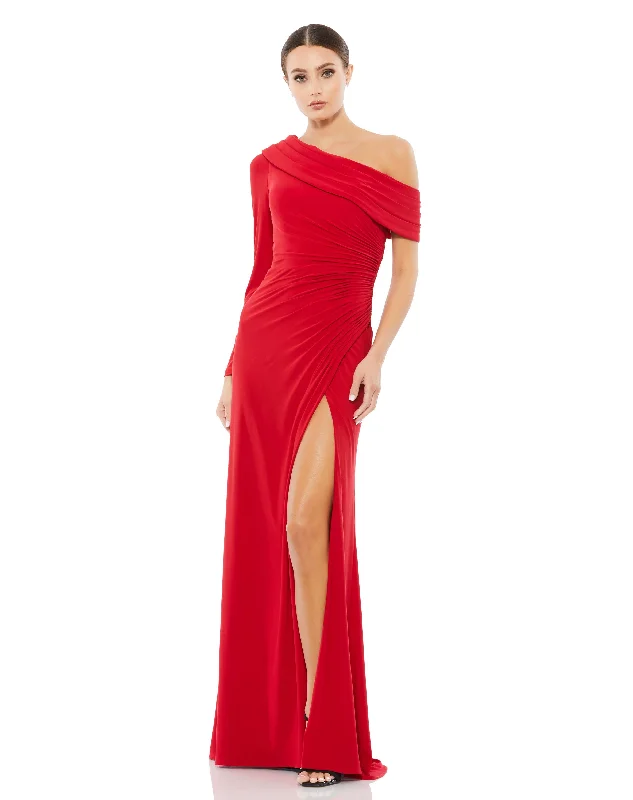 Ruched Jersey Drop Shoulder Foldover Gown Sexy unclassified dresses