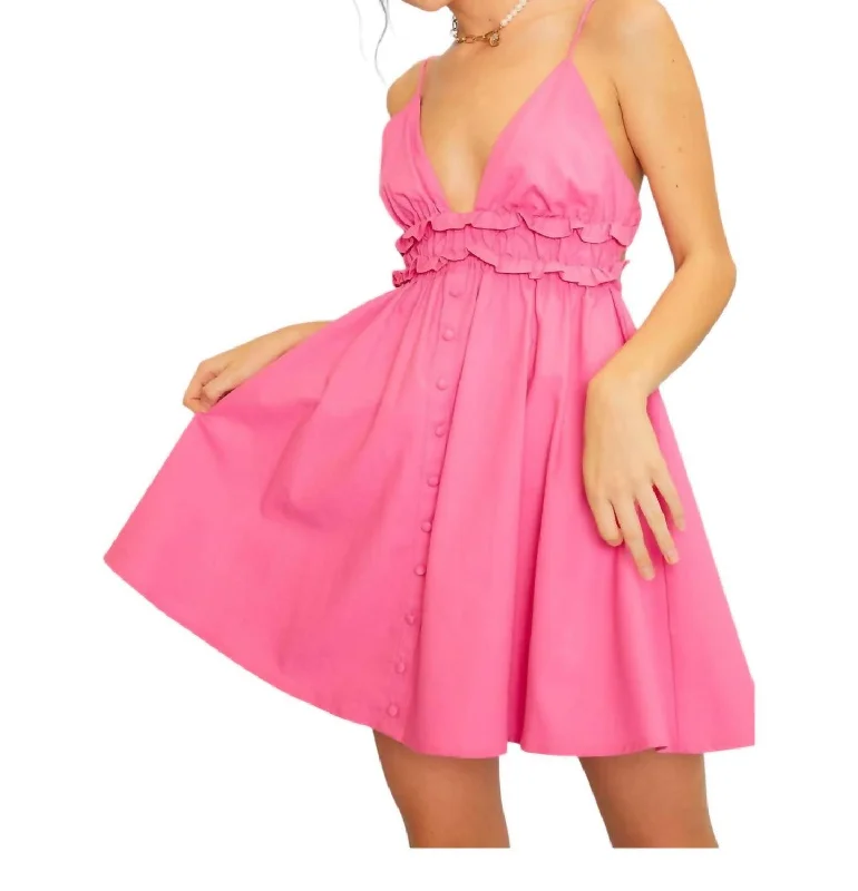 Ruffle Self Tie Dress In Barbie Pink Soft fabric unclassified dresses