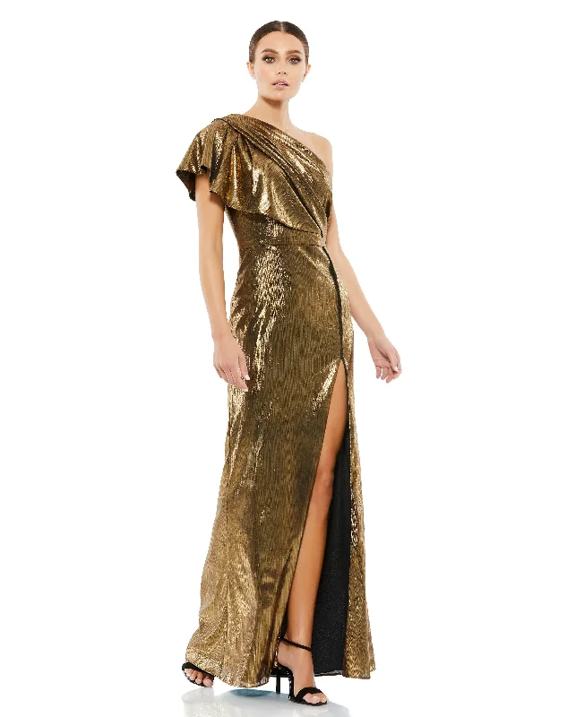 Ruffled One Shoulder Metallic Evening Gown Comfortable unclassified dresses