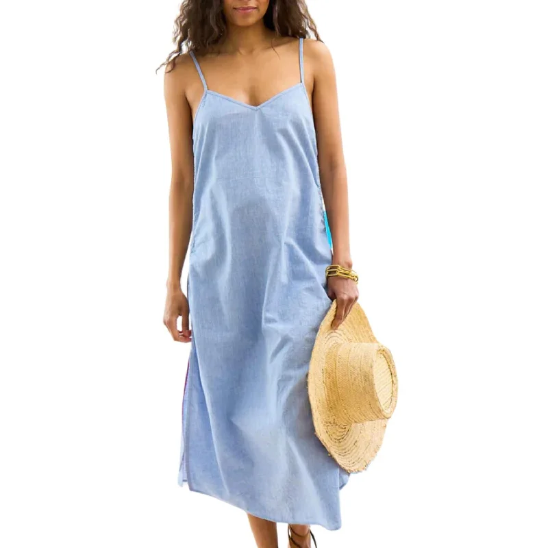 Sabine Linen Dress In Blue Halter unclassified dresses