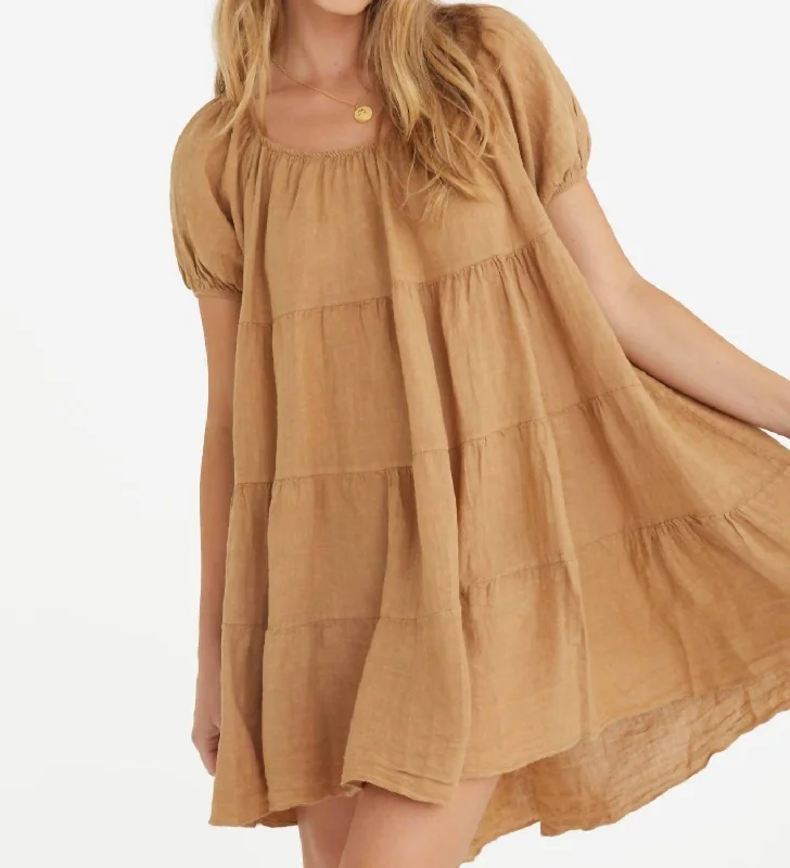 Sabrina Linen Dress In Camel Embroidered unclassified dresses