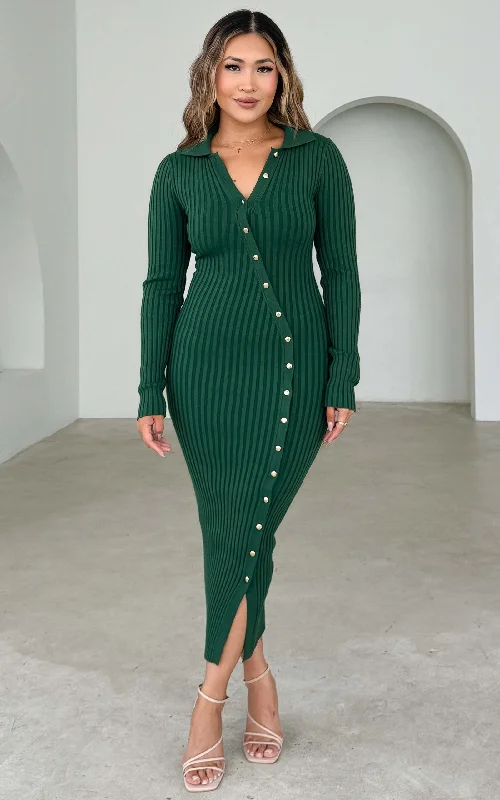 Sidney Knit Midi Dress - Emerald Soft Wool Midi