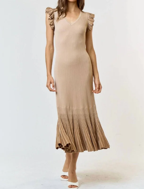 The Afterglow Plated Knit Dress In Sand Vintage unclassified dresses