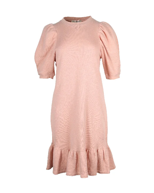 Ulla Johnson Knitted Puff Sleeve Dress in Pink Cotton Beach unclassified dresses