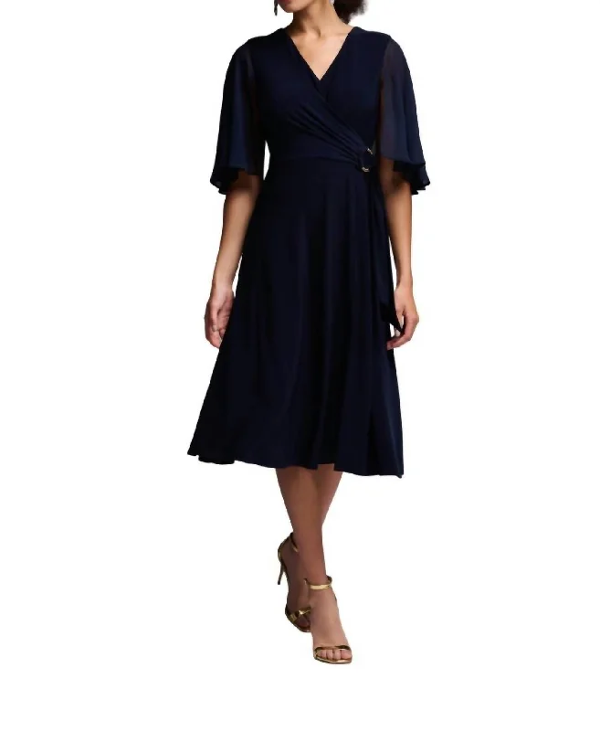 V-Neck Flutter Sleeve Dress In Midnight Ruched unclassified dresses