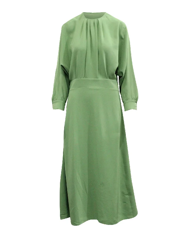 Victoria Beckham Pleated A-Line Dress in Green Polyester Cocktail unclassified dresses