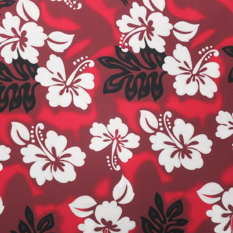 White and Black Flowers on Red Background Printed Cotton Blended Broadcloth Wrap unclassified dresses