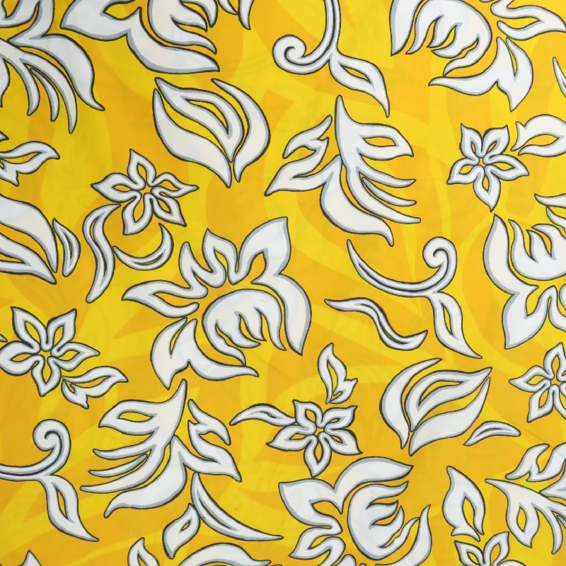 White Flowers on Yellow Background Printed Cotton Blended Broadcloth A-line unclassified dresses