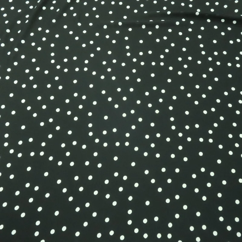 White Polka Dots on Black Background Printed Crepe Fabric Preppy unclassified dresses