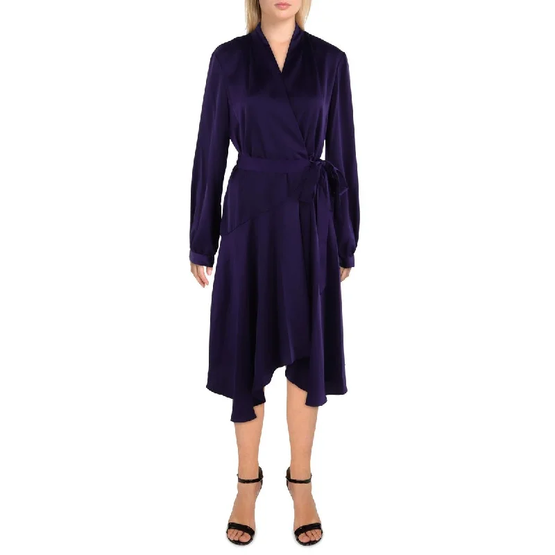 Womens Satin Knee-Length Wrap Dress Casual chic unclassified dresses