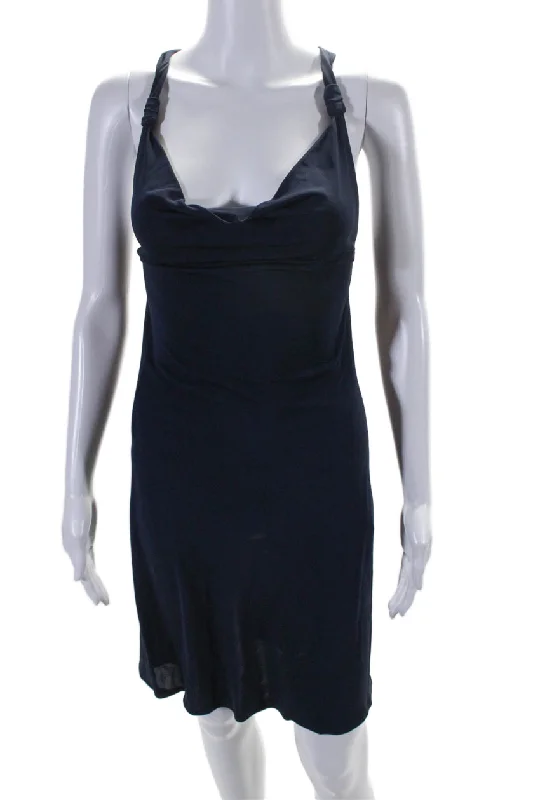 Yigal Azrouel Womens Cowl Neck Sleeveless Body Con Dress Navy Blue Backless unclassified dresses